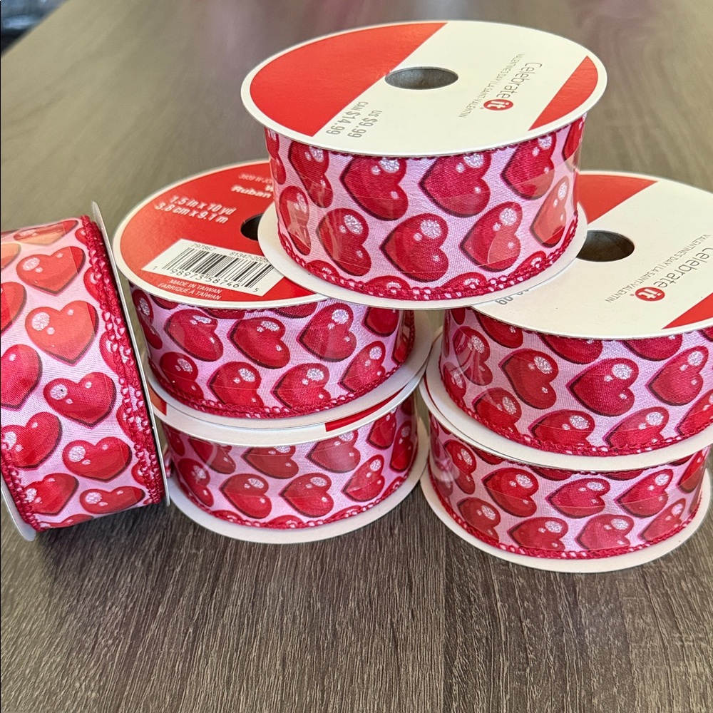 Celebrate It Heart Design Ribbon in Red and White